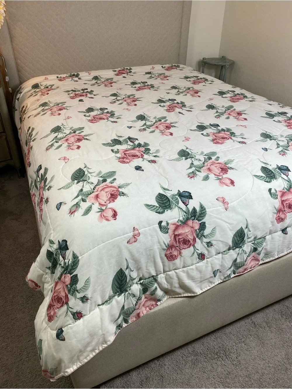 VTG 1990 JP Stevens Queen Bedspread Comforter Roses Butterflies
